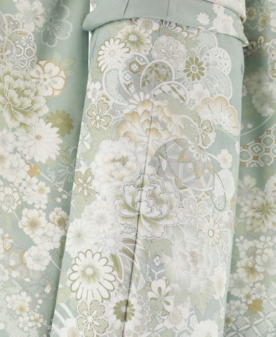 参列振袖[くすみカラー]くすんだミントグリーンに白銀の花と毬[身長166cmまで]No.1102